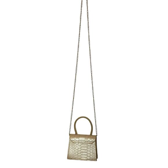 Snakeskin Print Mini Purse Top Handle Bag with Crossbody Strap Gold Handbag - Picture 5 of 12